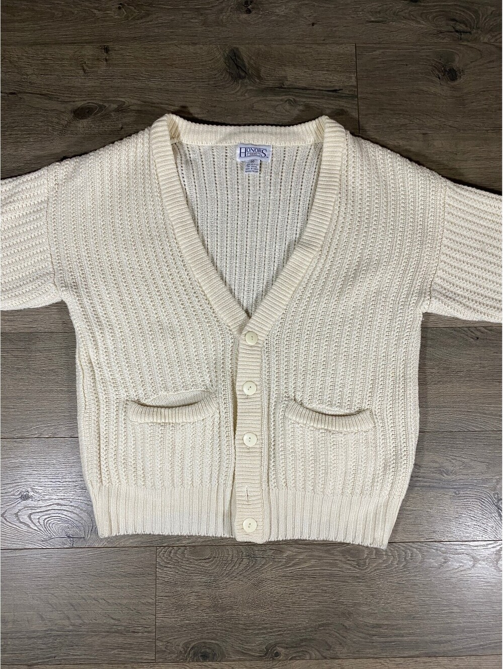 Vintage Honors Mens M Ivory Rib Knit Grandpa Cardigan Sweater Korea Button Up